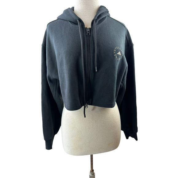 Adidas x Stella McCartney SC Cropped Full Zip Hoodie Black Women's Size Medium - Picture 2 of 12